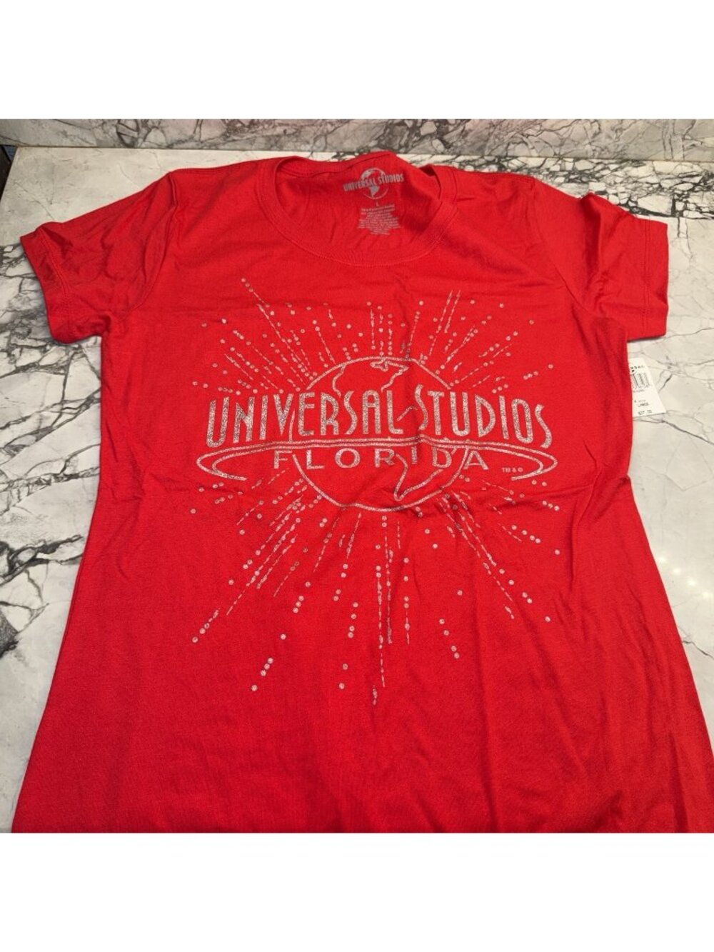 Universal Studios Florida Silver Bursting Bling Graphic TShirt Women’s Large NEW